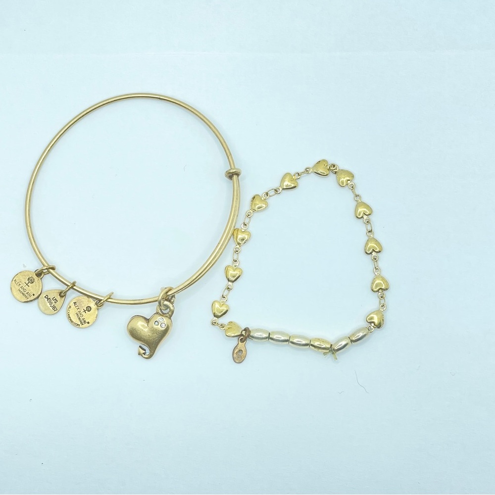 Alex‎ and Ani Set of 2 Gold Tone Heart Charm Bracelets